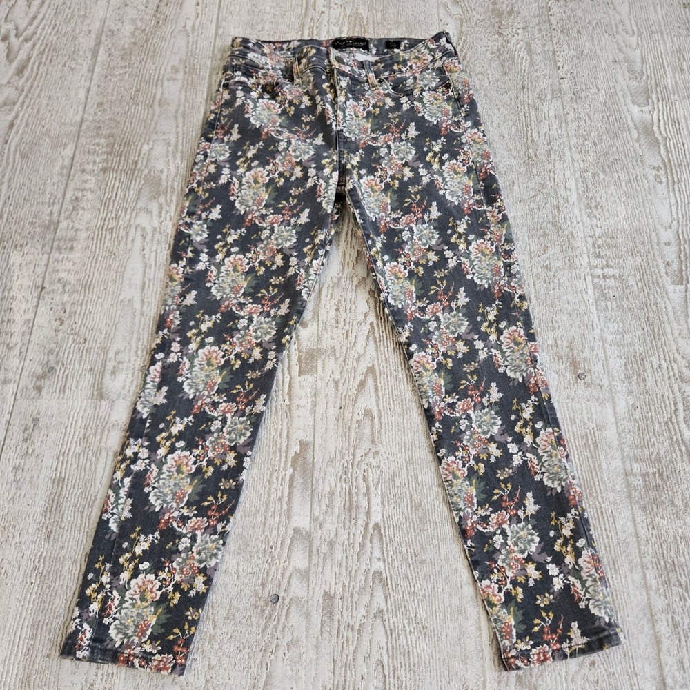 Lucky Brand Women's Grey Floral Print Skinny Y2K Boho Jeans Size 4/27 Whimisical